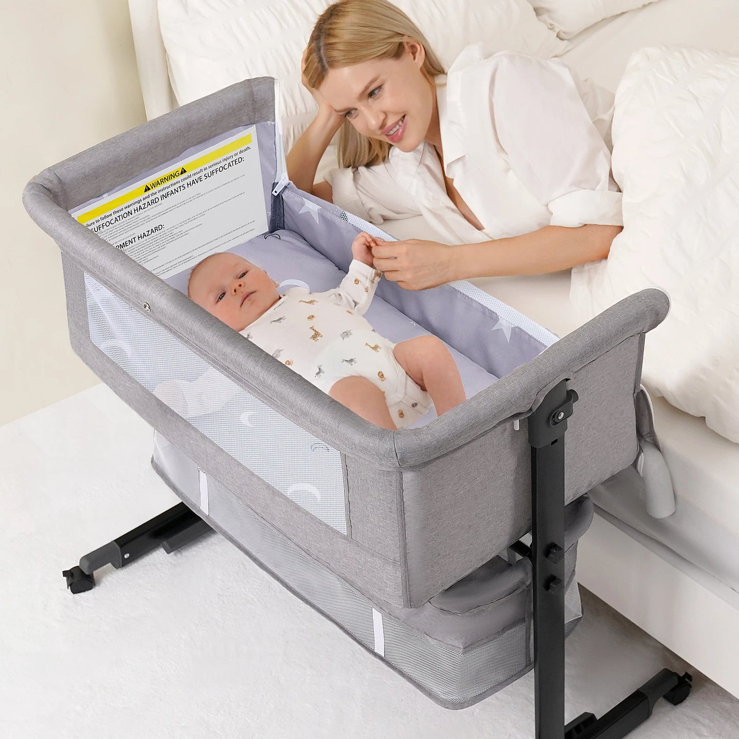 Kmaier Foldable Portable Baby Bassinet Bedside Crib With Storage Basket