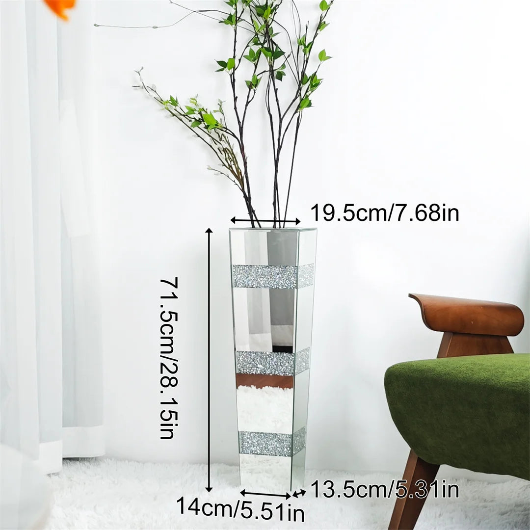 Modern Floor Flower Vase With Diamonds Glass Crystal Stand