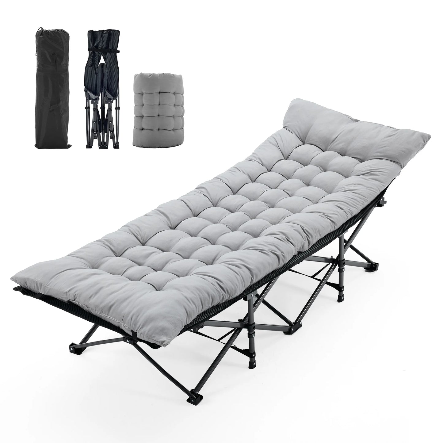JHK Folding Camping Bed Lounge Chair Portable Outdoor Furniture With Storage