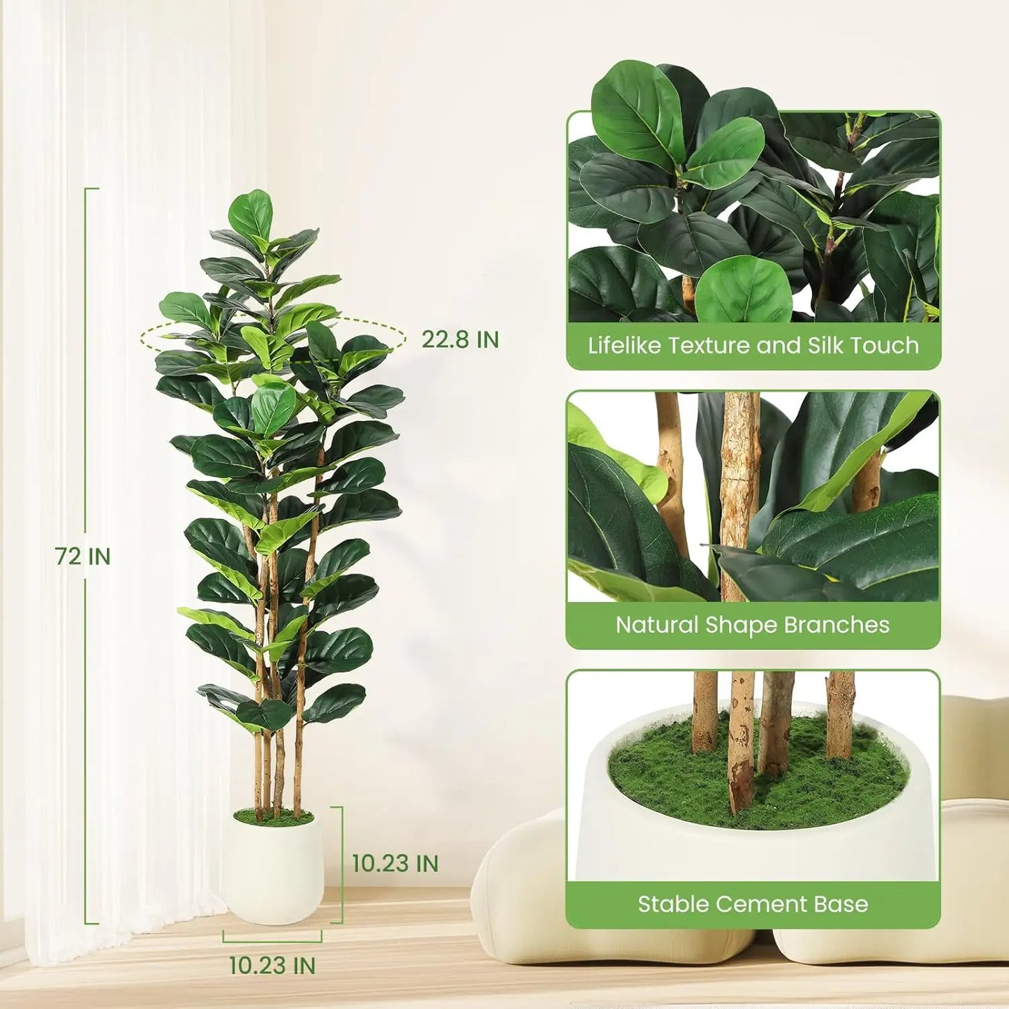 HiMISS Fiddle Leaf Fig Tree With Pot Artificial Plant For Home Decor