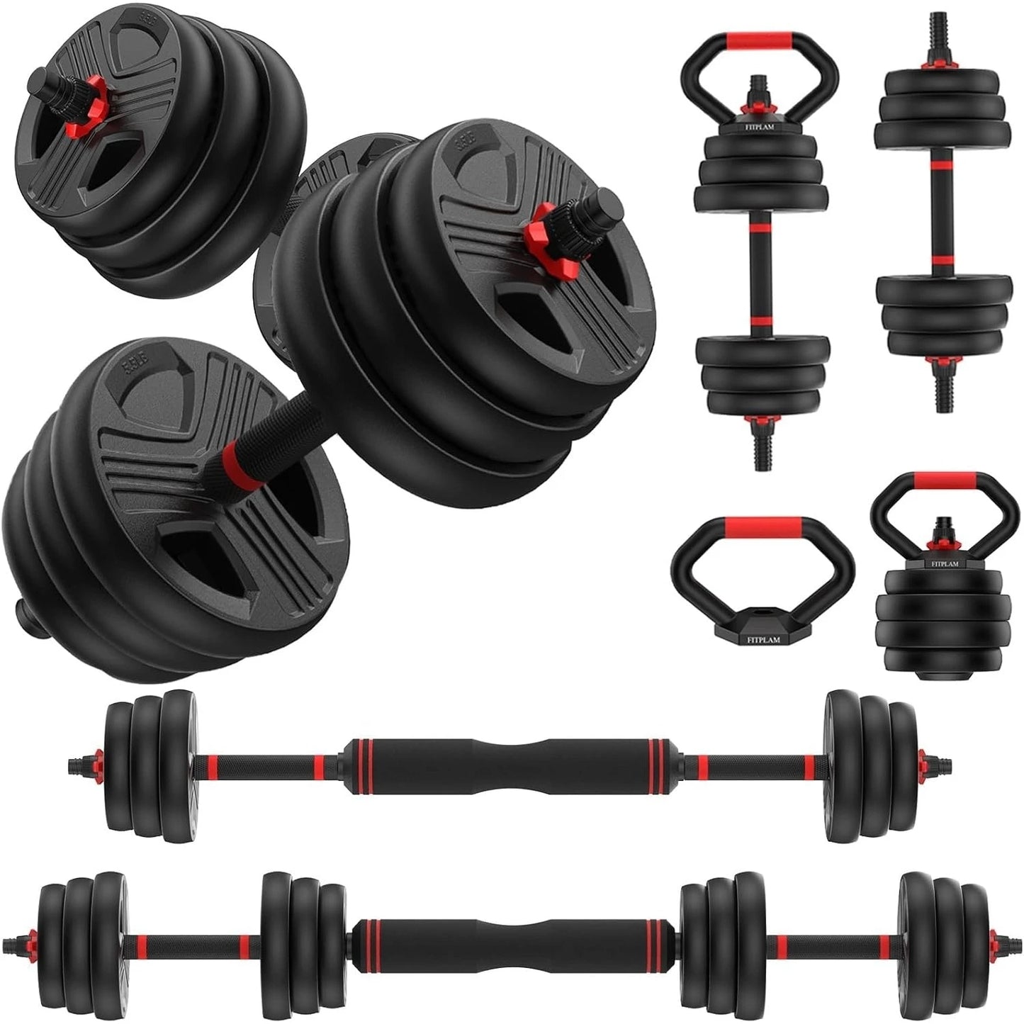 FED Fitness 5 in 1 Adjustable Dumbbell Set Barbell Kettlebell