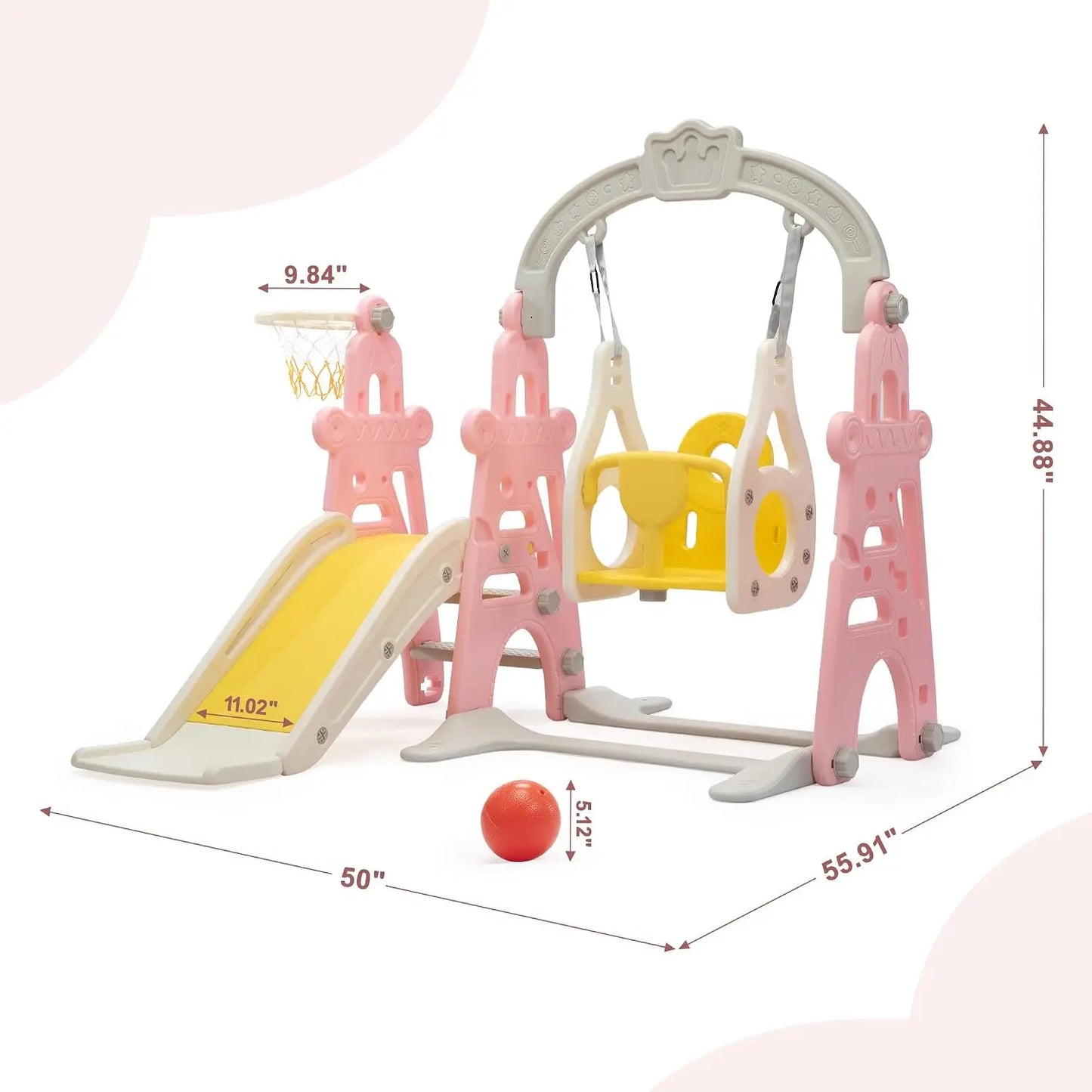 3in1 Kids Slide And Swing Set Indoor Playground With Basketball