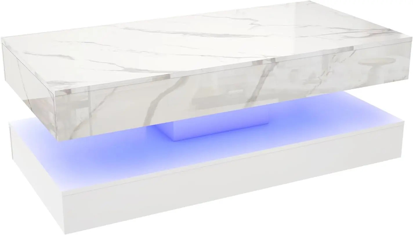 QiaoShiRen Modern Coffee Table With LED Lights And Storage Drawers