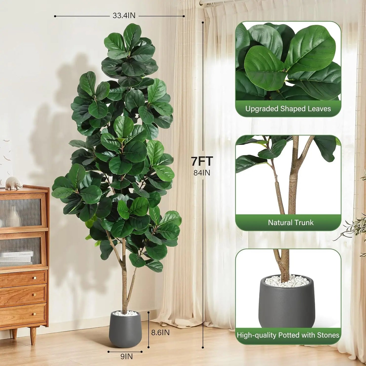 HiMISS Fiddle Leaf Fig Tree Artificial In Planter Pot Decor