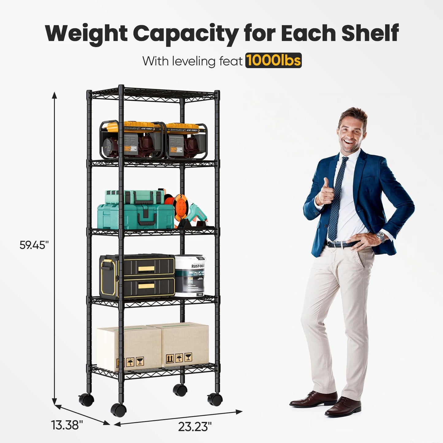 JHK Three to Five Tier Grid Storage Bookshelf With Wheels