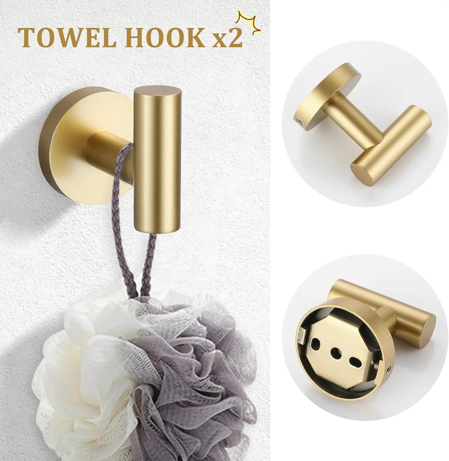 Brushed Gold 5-Piece Bathroom Hardware Set Stainless Steel