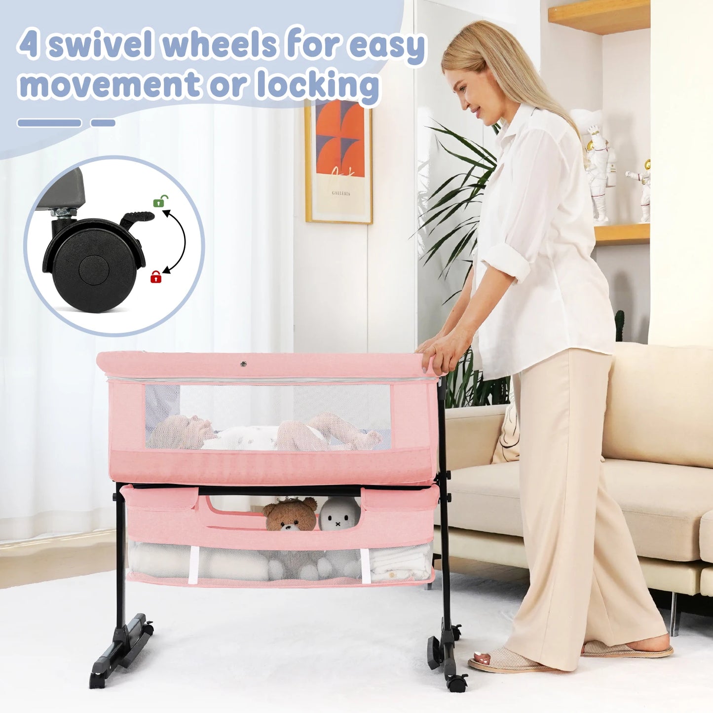 Kmaier Foldable Portable Baby Bassinet Bedside Crib With Storage Basket