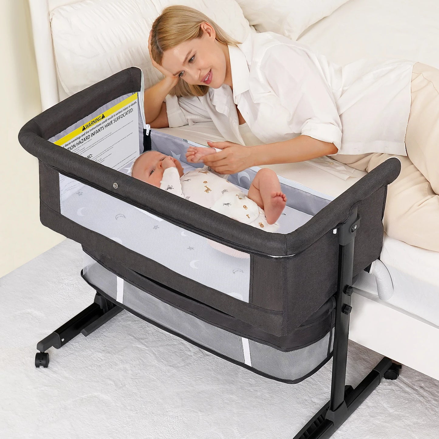 Kmaier Foldable Portable Baby Bassinet Bedside Crib With Storage Basket