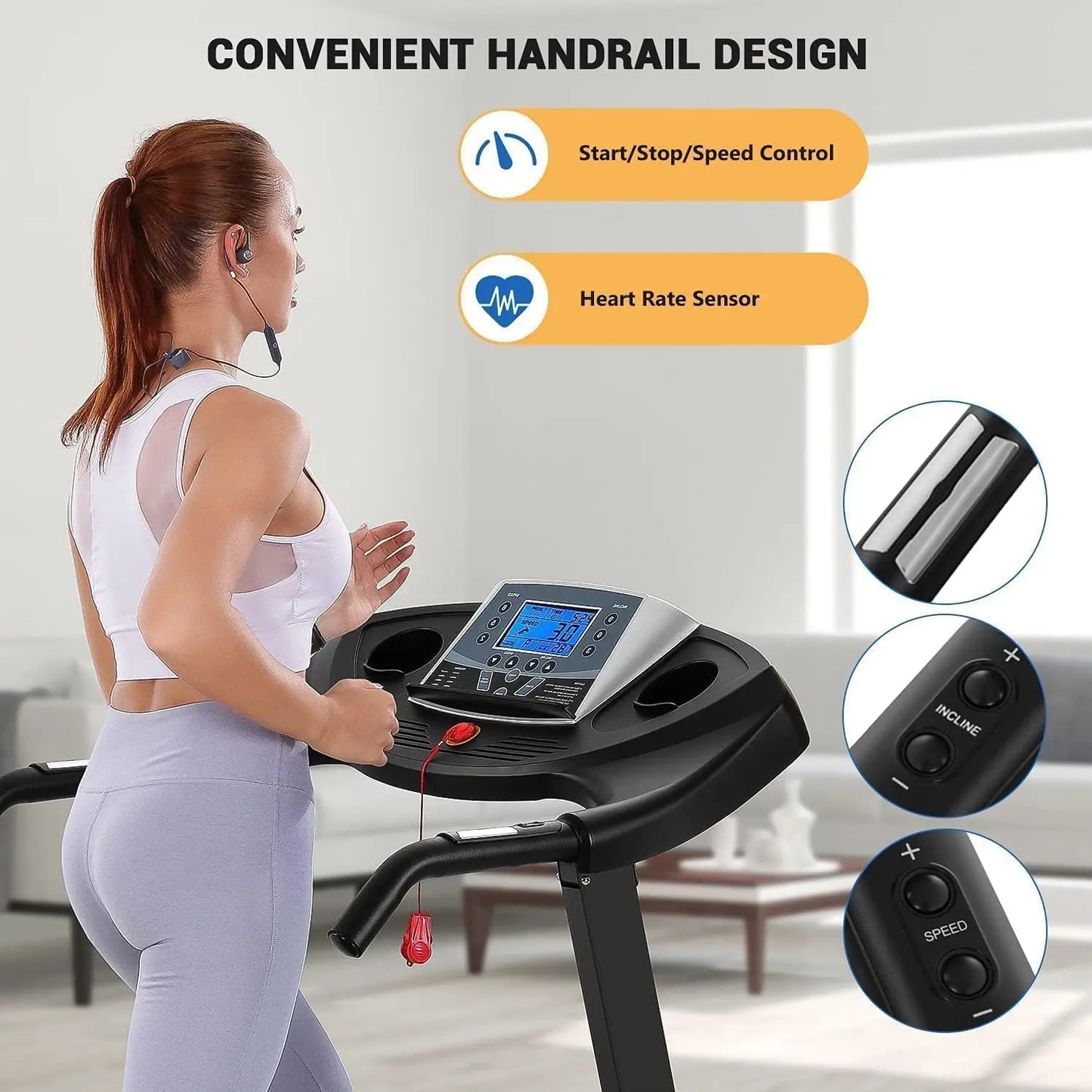 Auto Incline Treadmill With 2.5HP Electric Running Machine 15 Programs
