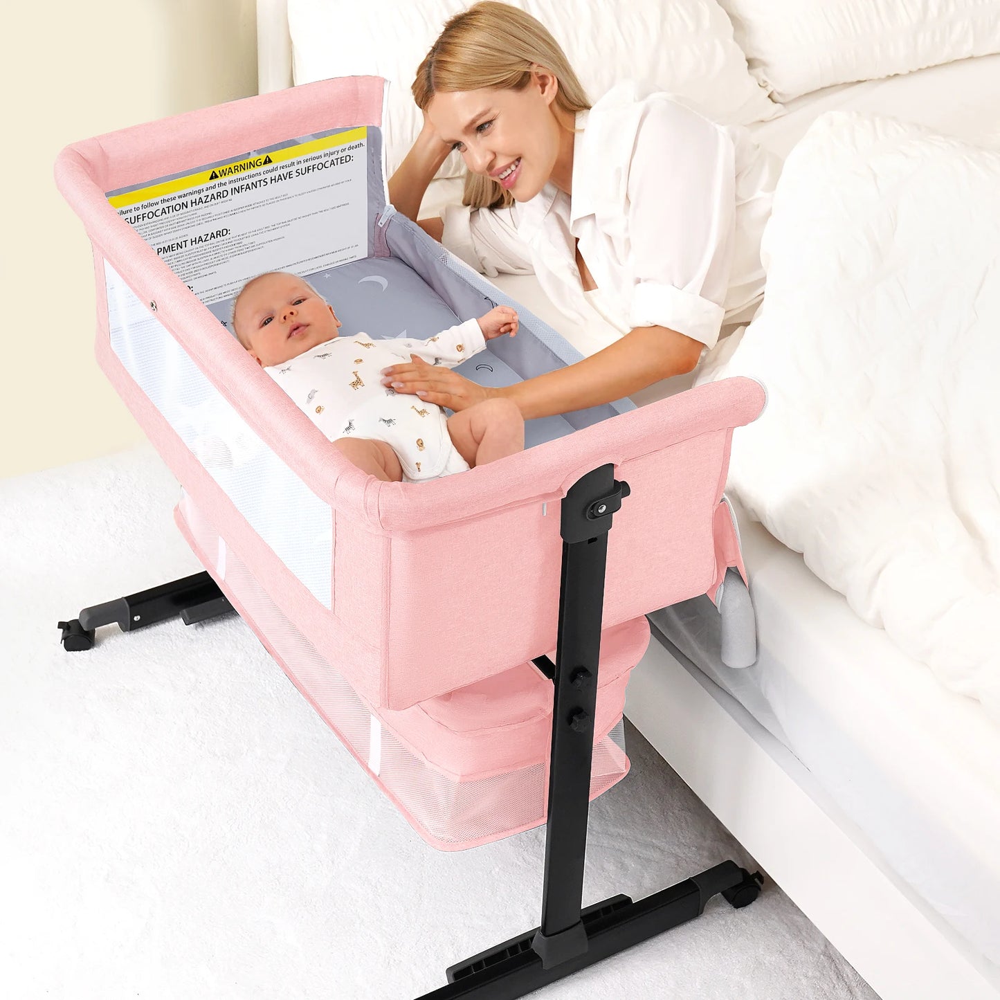 Kmaier Foldable Portable Baby Bassinet Bedside Crib With Storage Basket