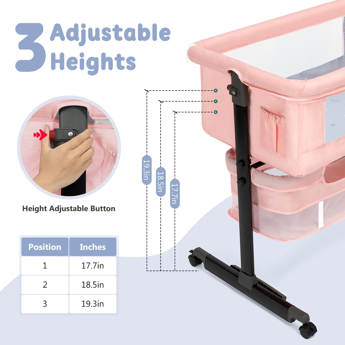 Kmaier Foldable Portable Baby Bassinet Bedside Crib With Storage Basket