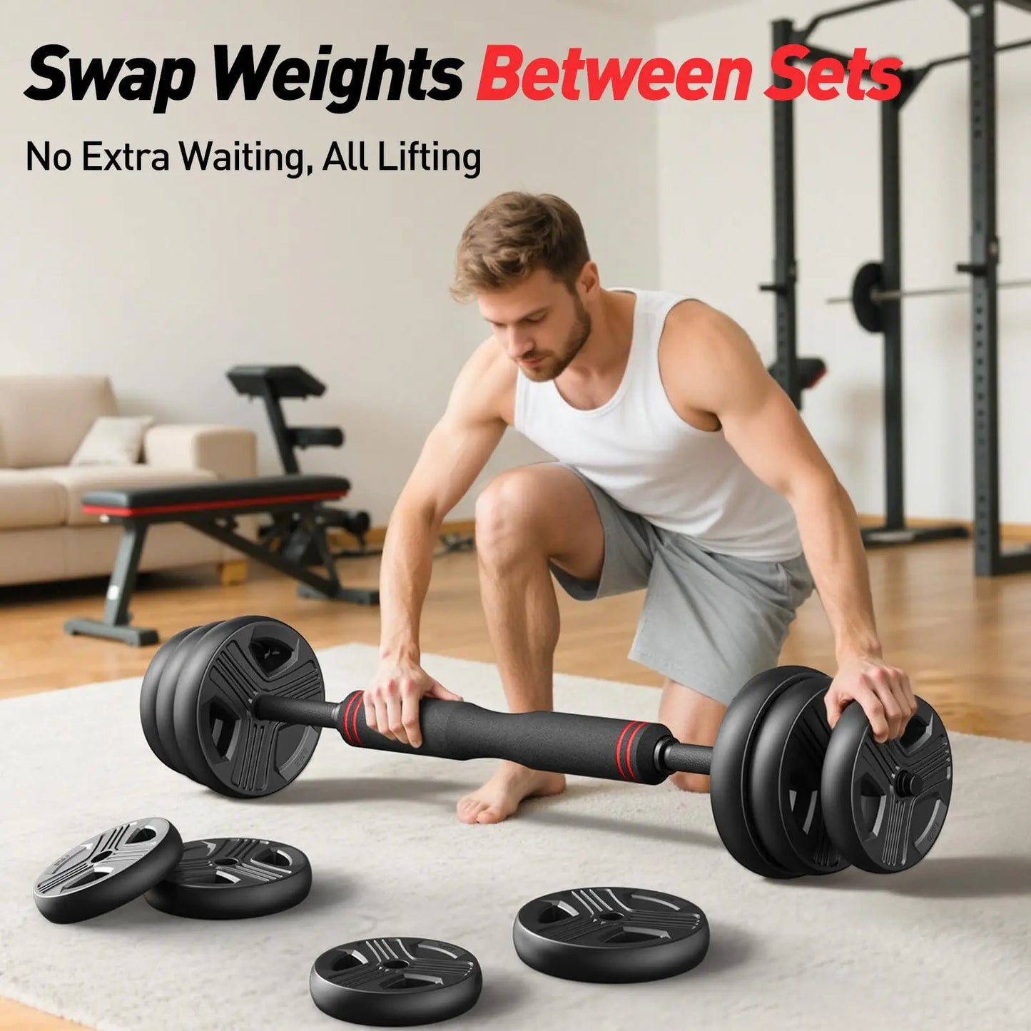 FED Fitness 5 in 1 Adjustable Dumbbell Set Barbell Kettlebell