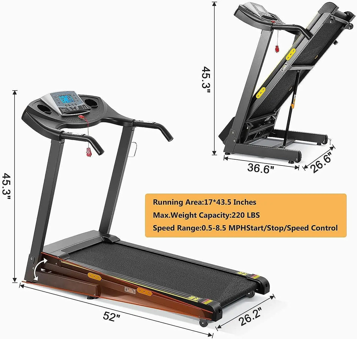 Auto Incline Treadmill With 2.5HP Electric Running Machine 15 Programs