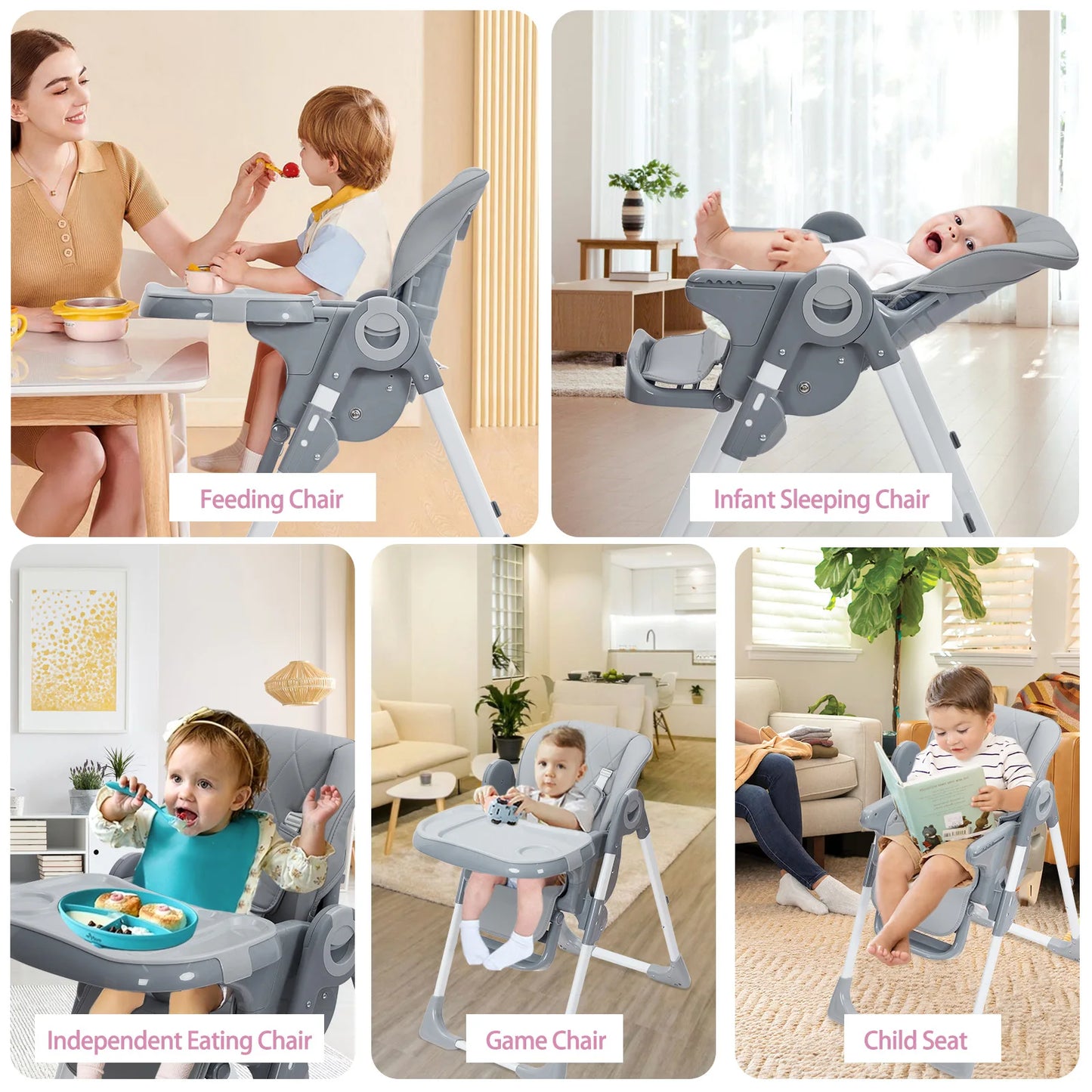 Infant High Chair With Adjustable Height Recline Folding Design