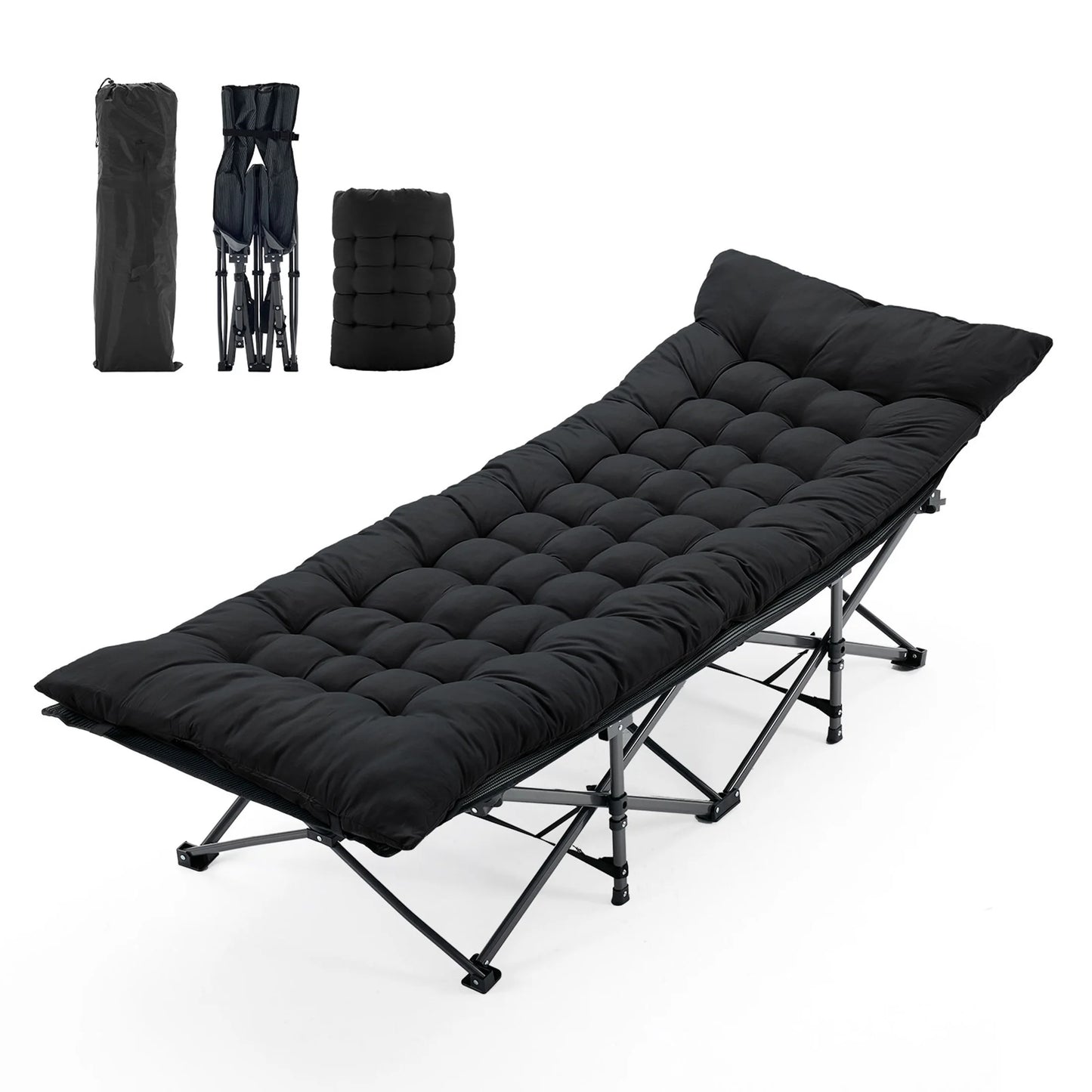 JHK Folding Camping Bed Lounge Chair Portable Outdoor Furniture With Storage