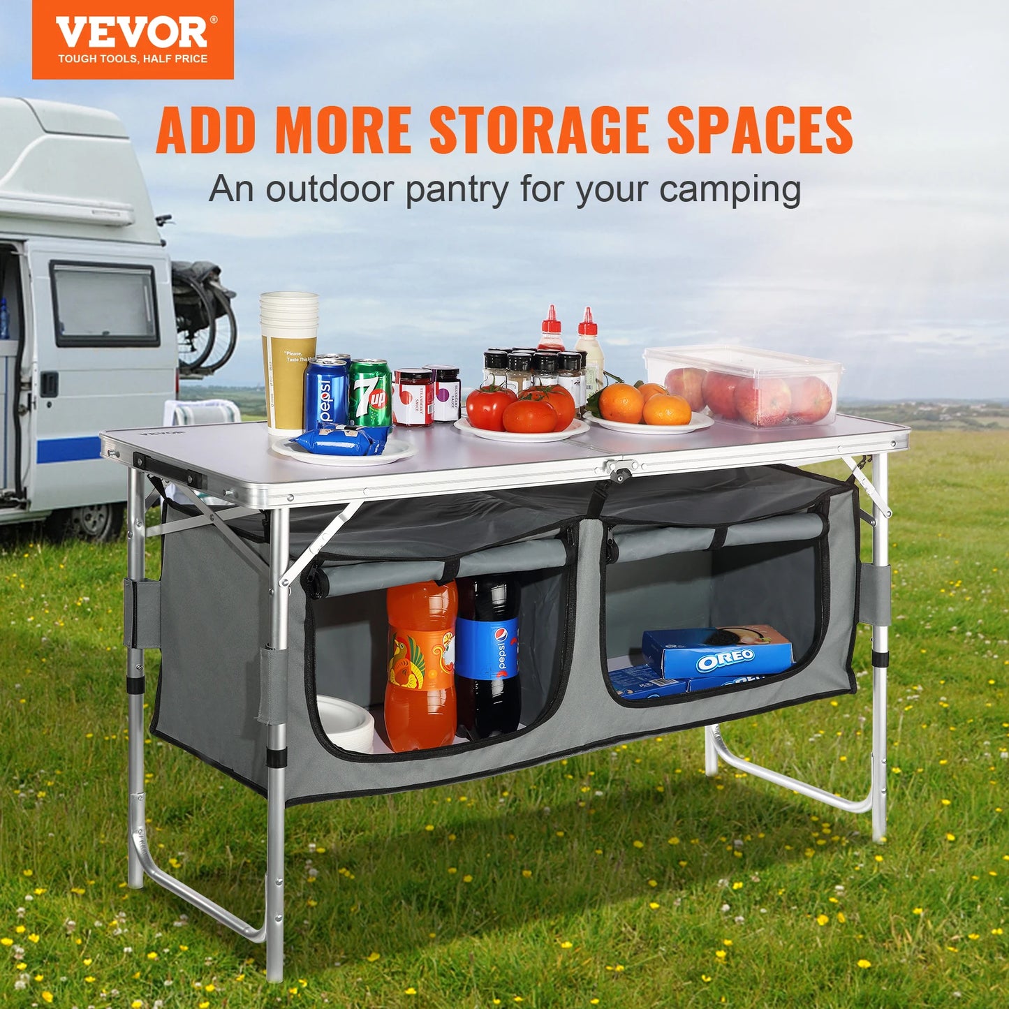VEVOR Camping Kitchen Table Foldable Outdoor Cooking Station