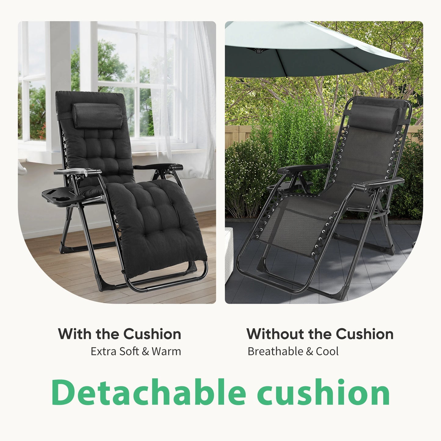 JHK Zero Gravity Recliner Outdoor Patio Lounge Chair With Cup Holder