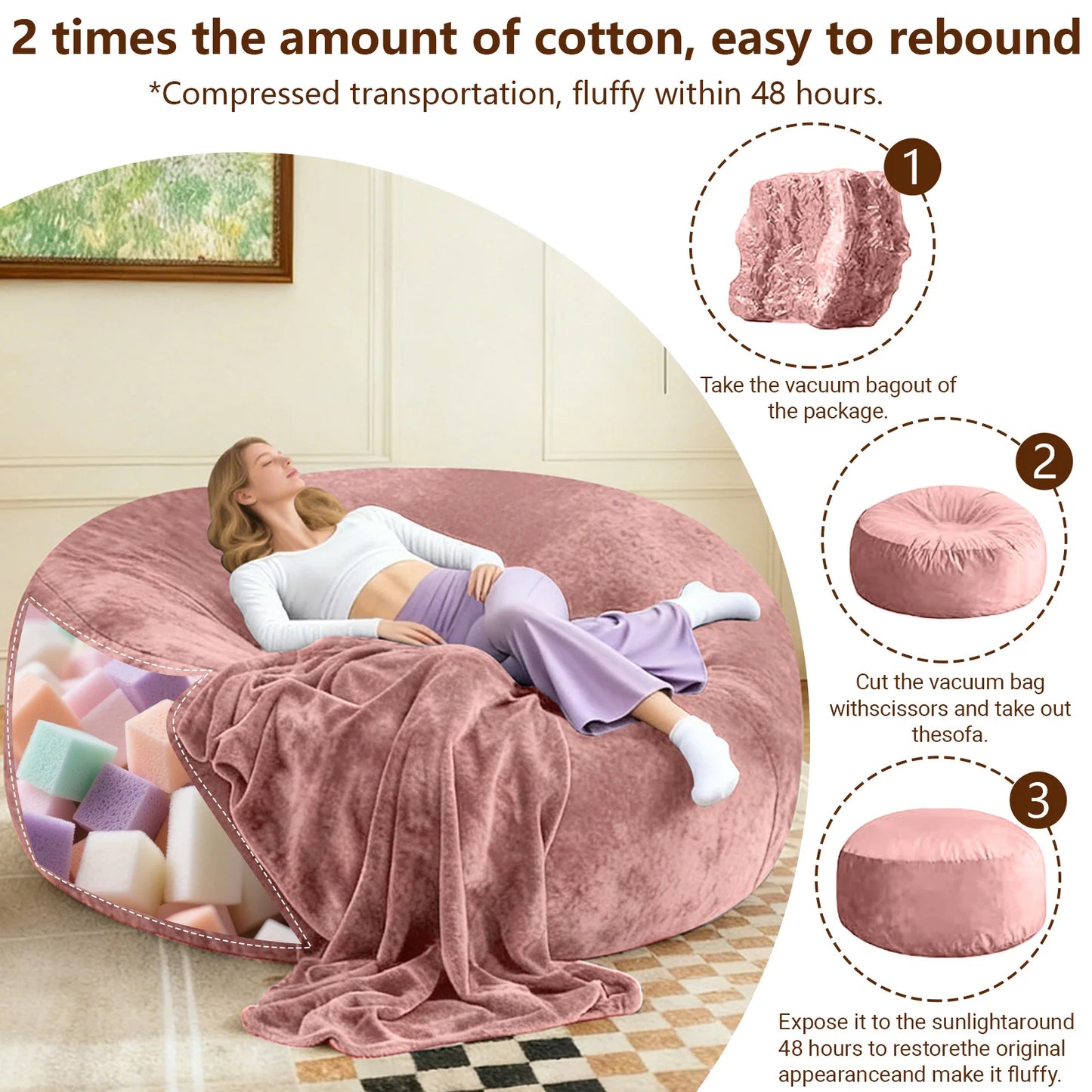 Memory Foam Bean Bag Chair With Flannel Cover For Reading