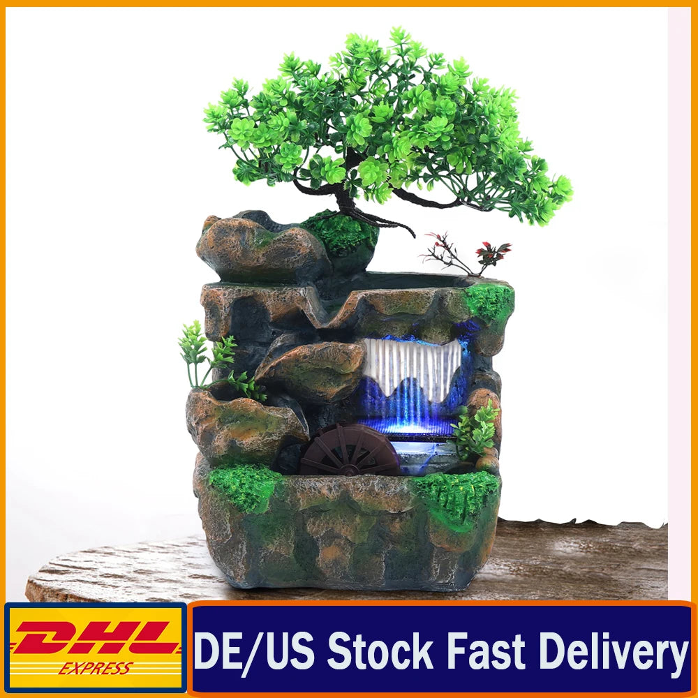 Indoor Desktop Water Fountain With LED Lighting Zen Meditation