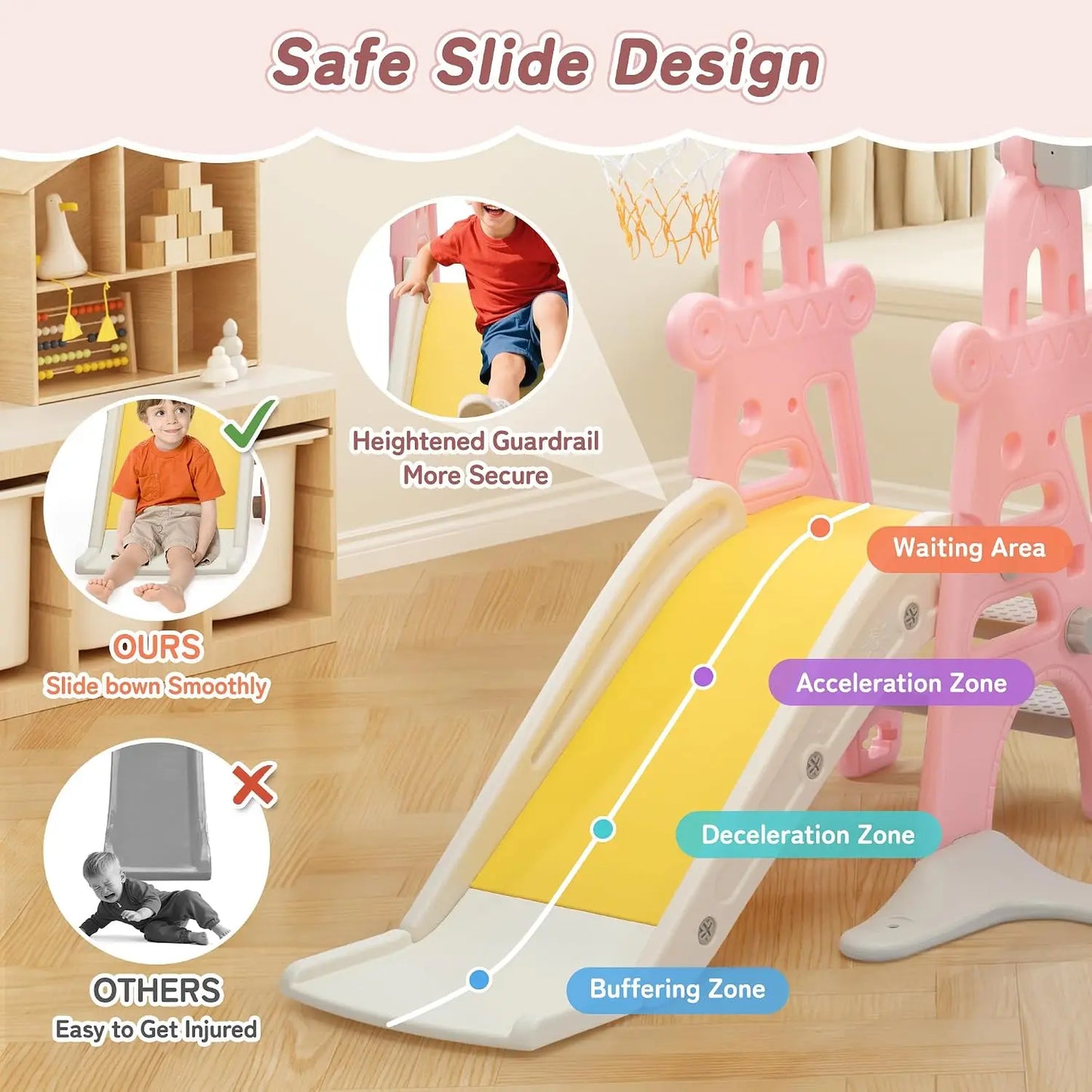 3in1 Kids Slide And Swing Set Indoor Playground With Basketball