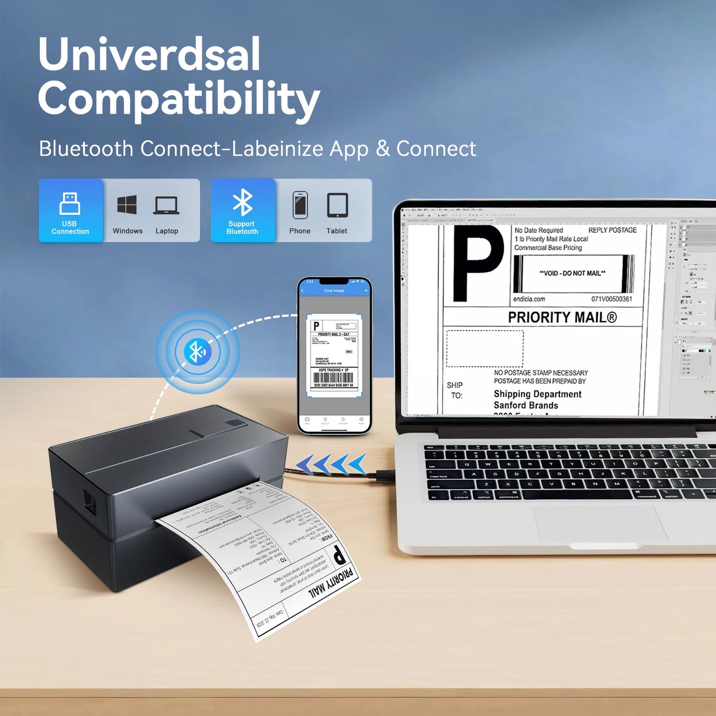 TakeYou Thermal Label Printer Portable No Ink Bluetooth USB