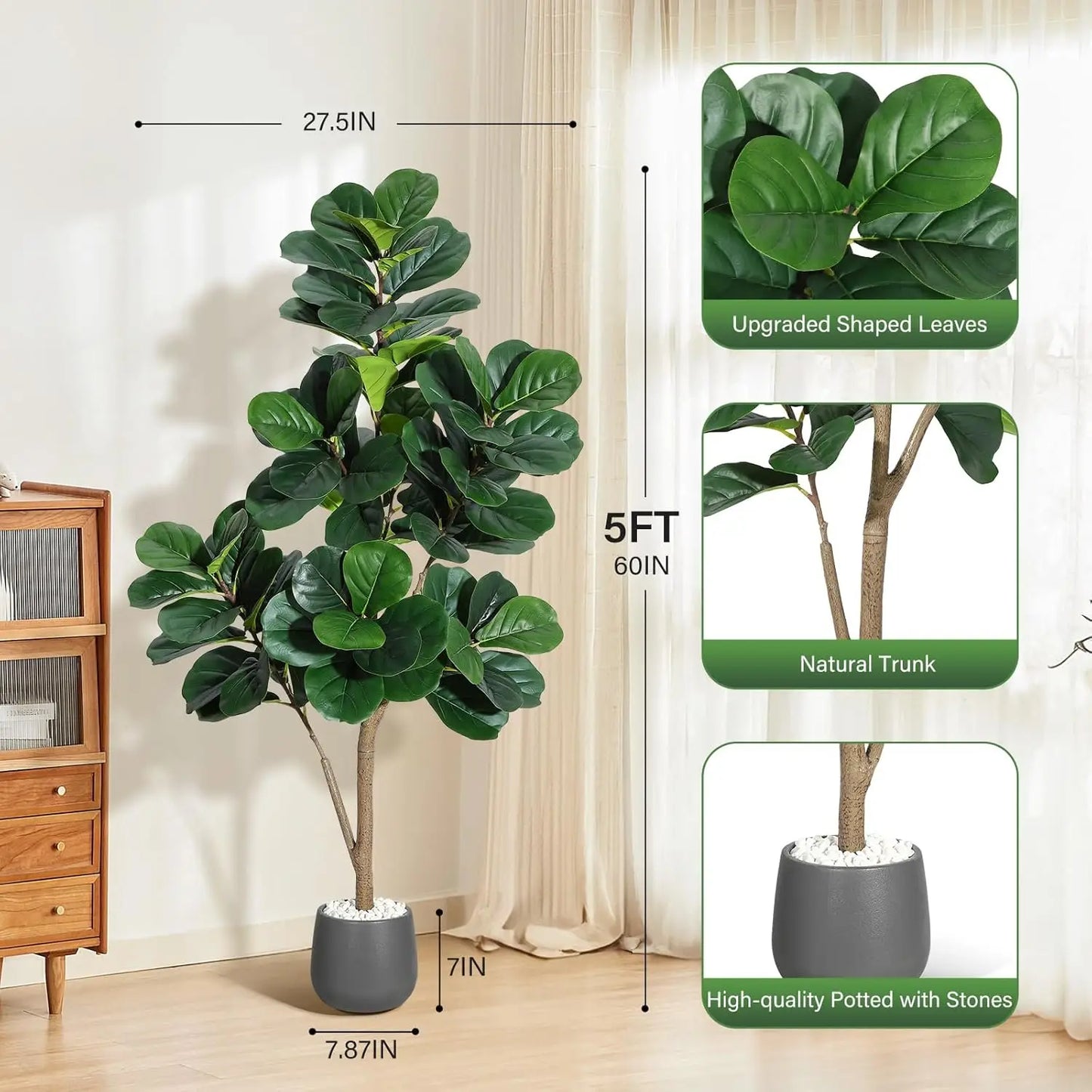 HiMISS Fiddle Leaf Fig Tree Artificial In Planter Pot Decor