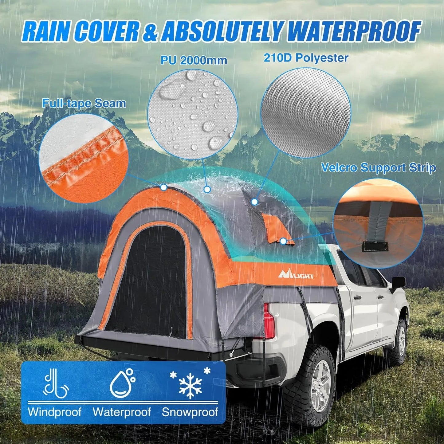 Truck Bed Tent For Two Persons Waterproof PU2000mm Outdoor