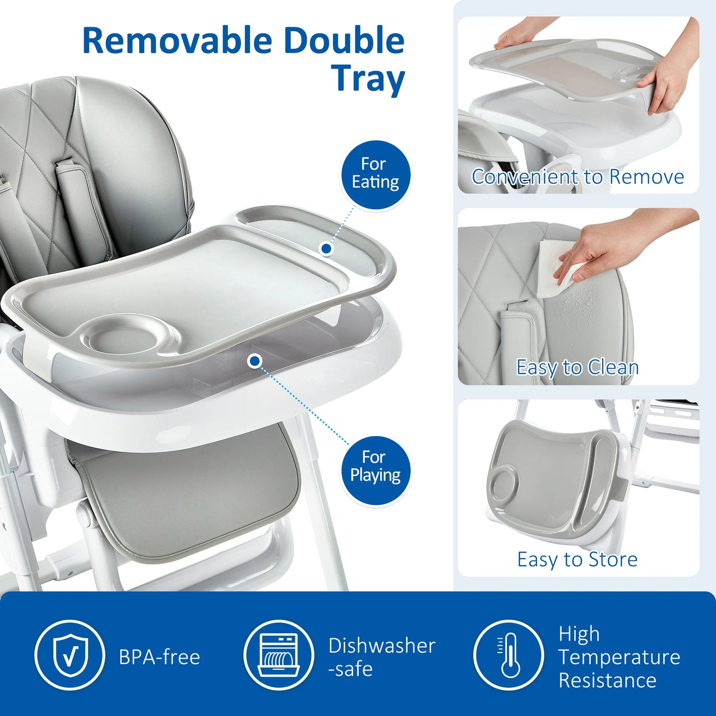 Infant High Chair With Adjustable Height Recline Folding Design
