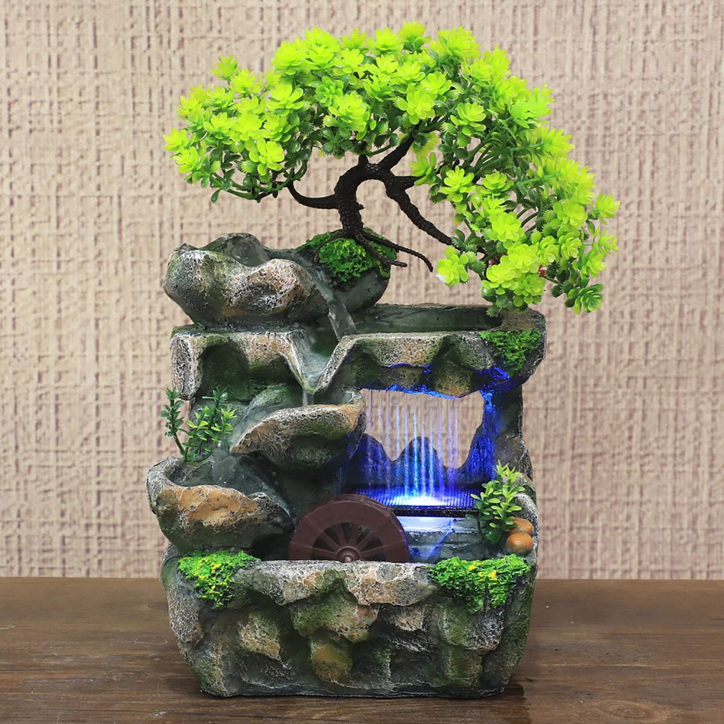 Indoor Room Fountain Waterfall With Color Changing LED Lights Zen Meditation