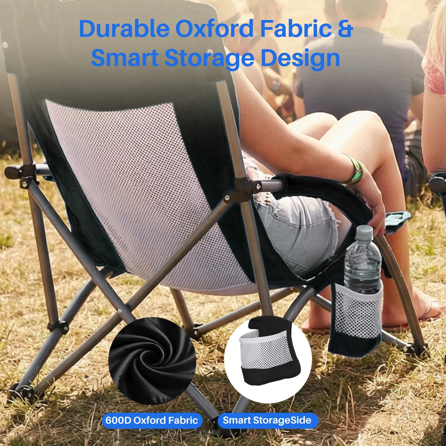 JHK Portable Lightweight Low Beach Chair With Cup Holder Storage Mesh Back