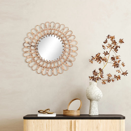 Round Rattan Hanging Wall Mirror Nordic Wicker Home Decor