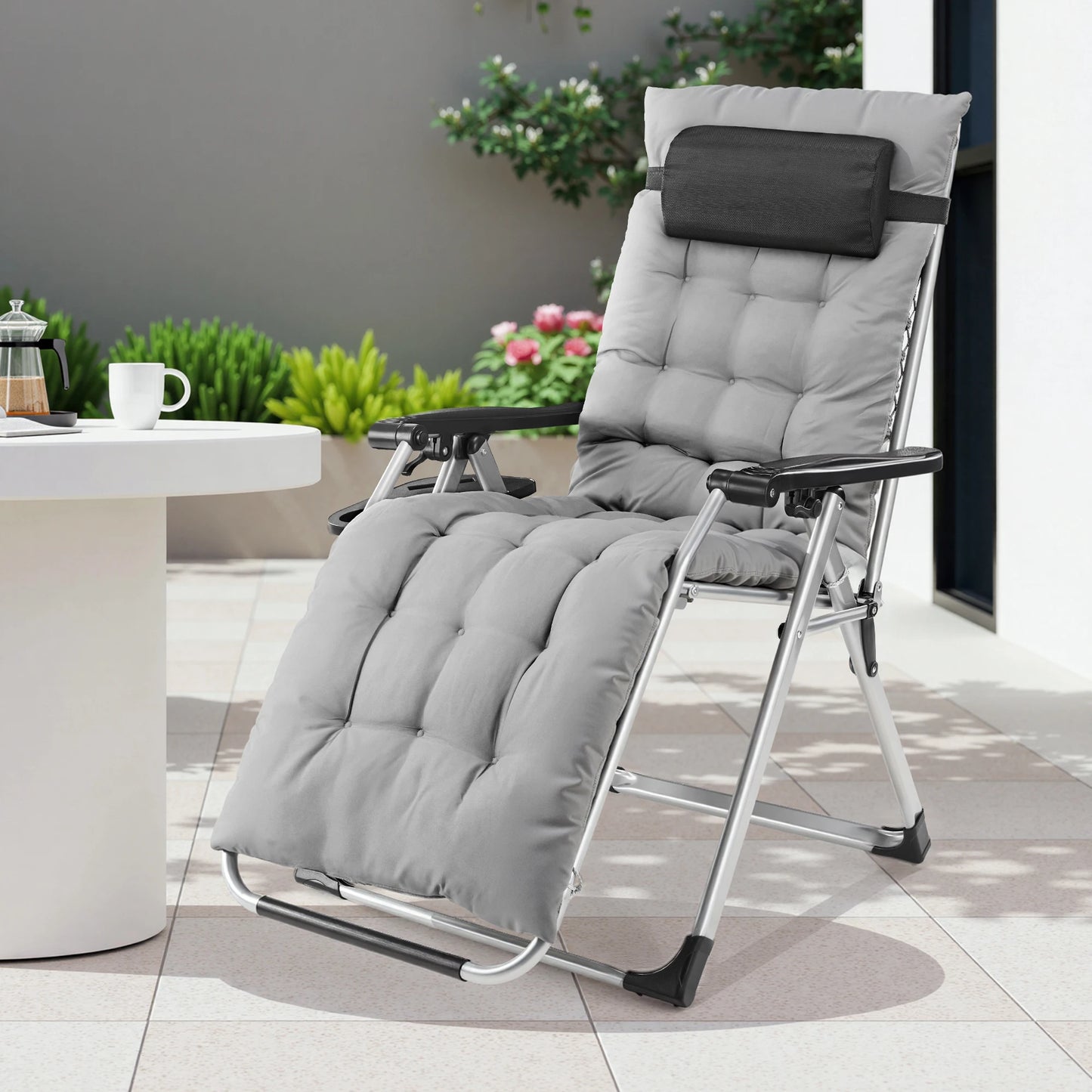 JHK Zero Gravity Recliner Outdoor Patio Lounge Chair With Cup Holder