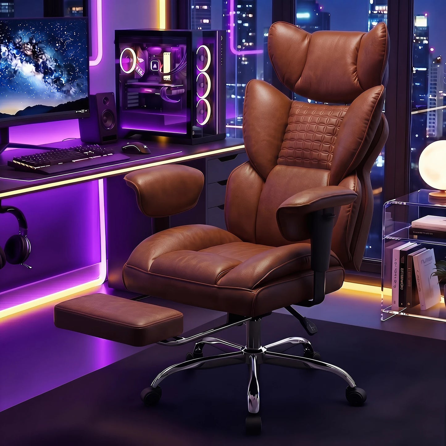 JHK Ergonomic Adjustable Armrests Gaming Chair PU Leather Footrest