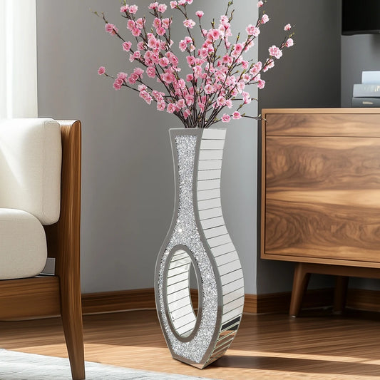Mirrored Floor Vase With Diamond Crush Decorative Glass and MDF