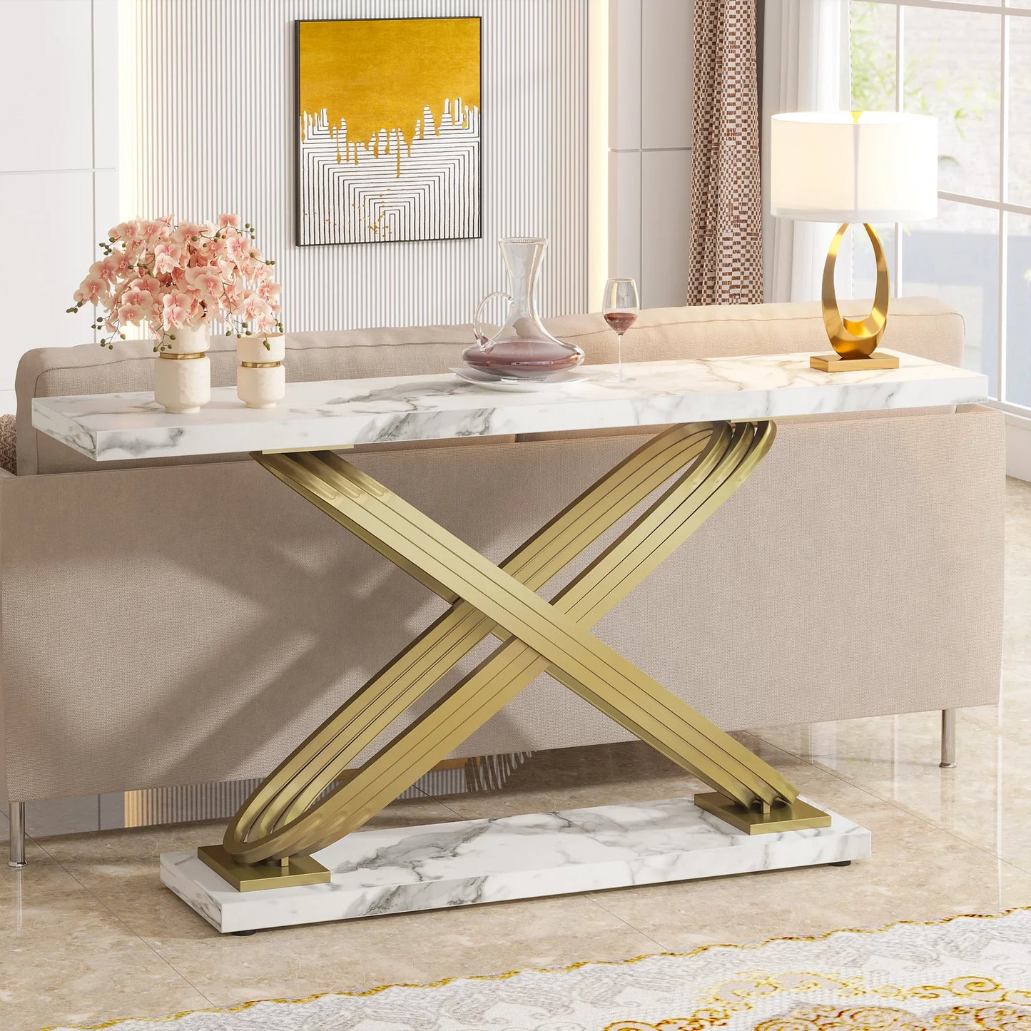 Tribesigns Modern Console Table Faux Marble Entryway