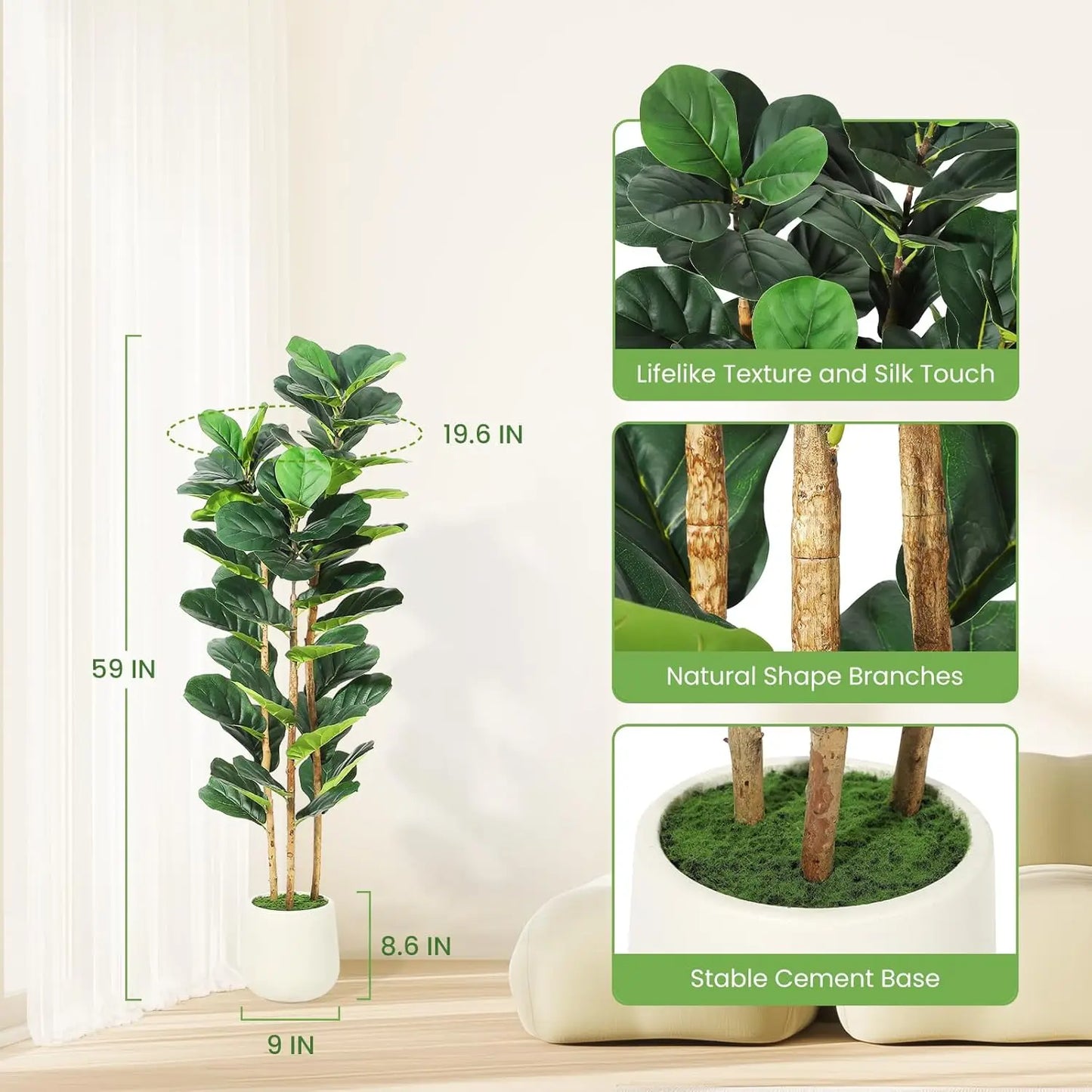 HiMISS Fiddle Leaf Fig Tree With Pot Artificial Plant For Home Decor