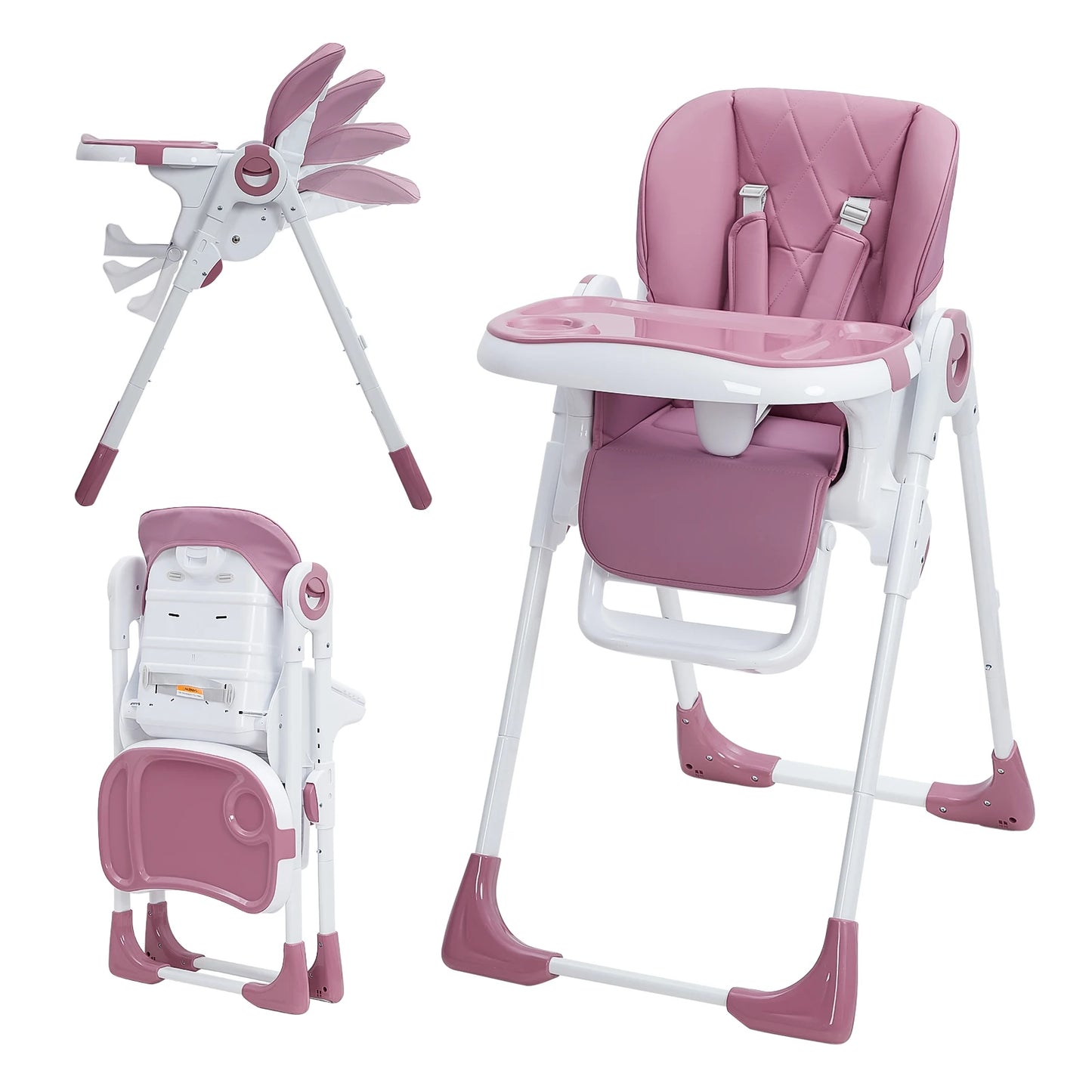 Infant High Chair With Adjustable Height Recline Folding Design