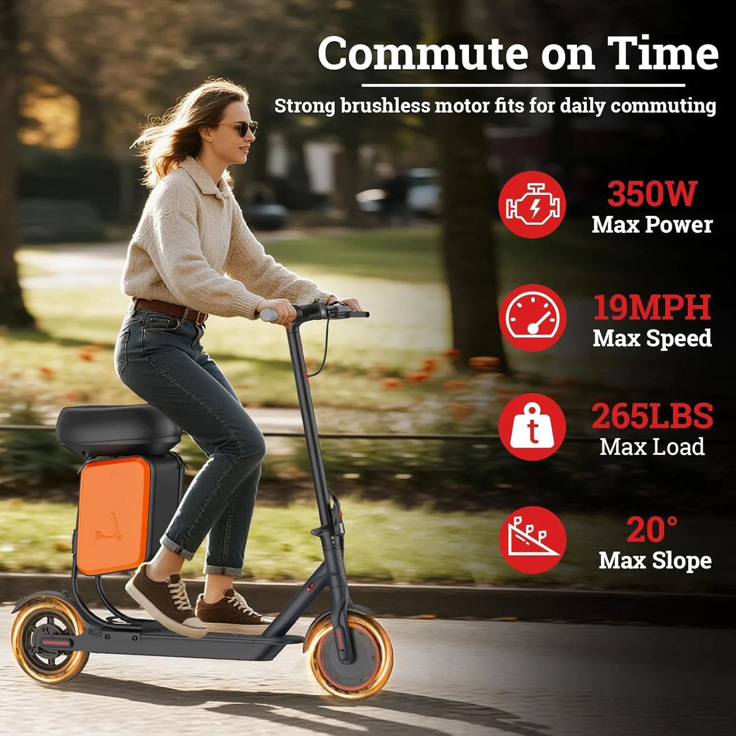 Ladped Electric Scooter 350W 36V Range Up To 16 Miles With Removable Seat