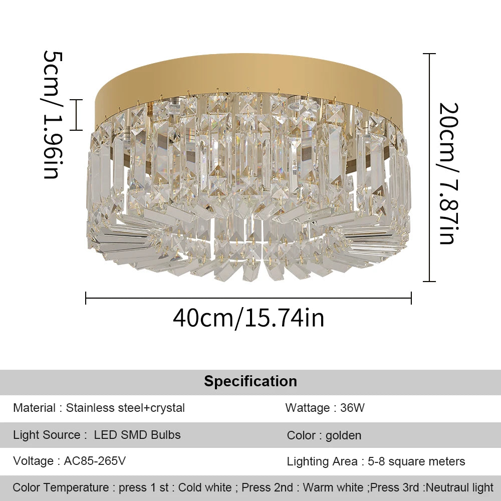 VETRULUS Crystal Ceiling Lamp Modern Led Chandelier For Living Room