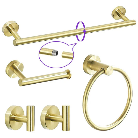 Brushed Gold 5-Piece Bathroom Hardware Set Stainless Steel