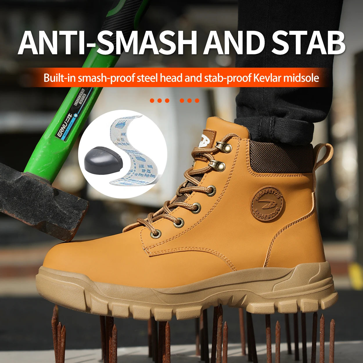 Breathable High Top PU Safety Shoes Puncture Resistant Smash Resistant