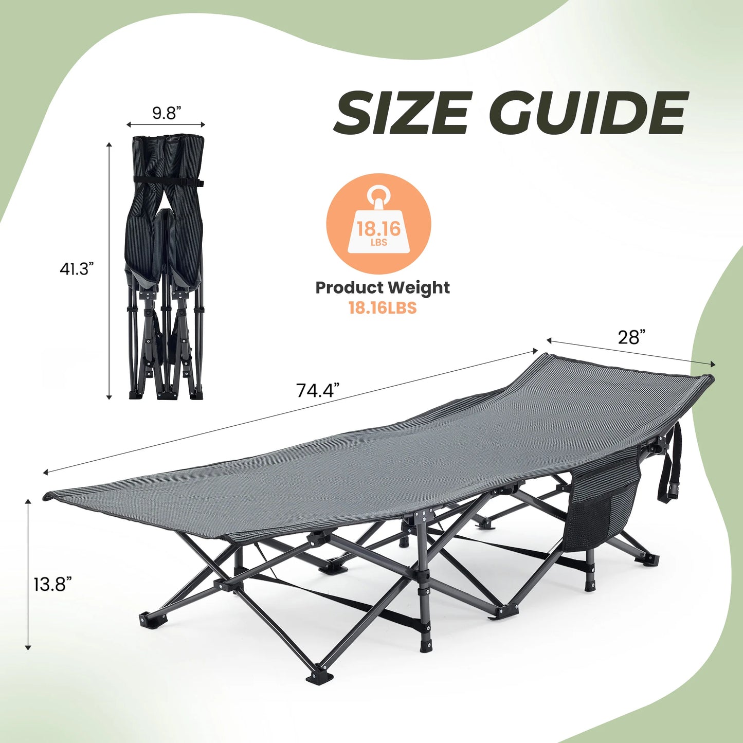 JHK Folding Camping Bed Lounge Chair Portable Outdoor Furniture With Storage