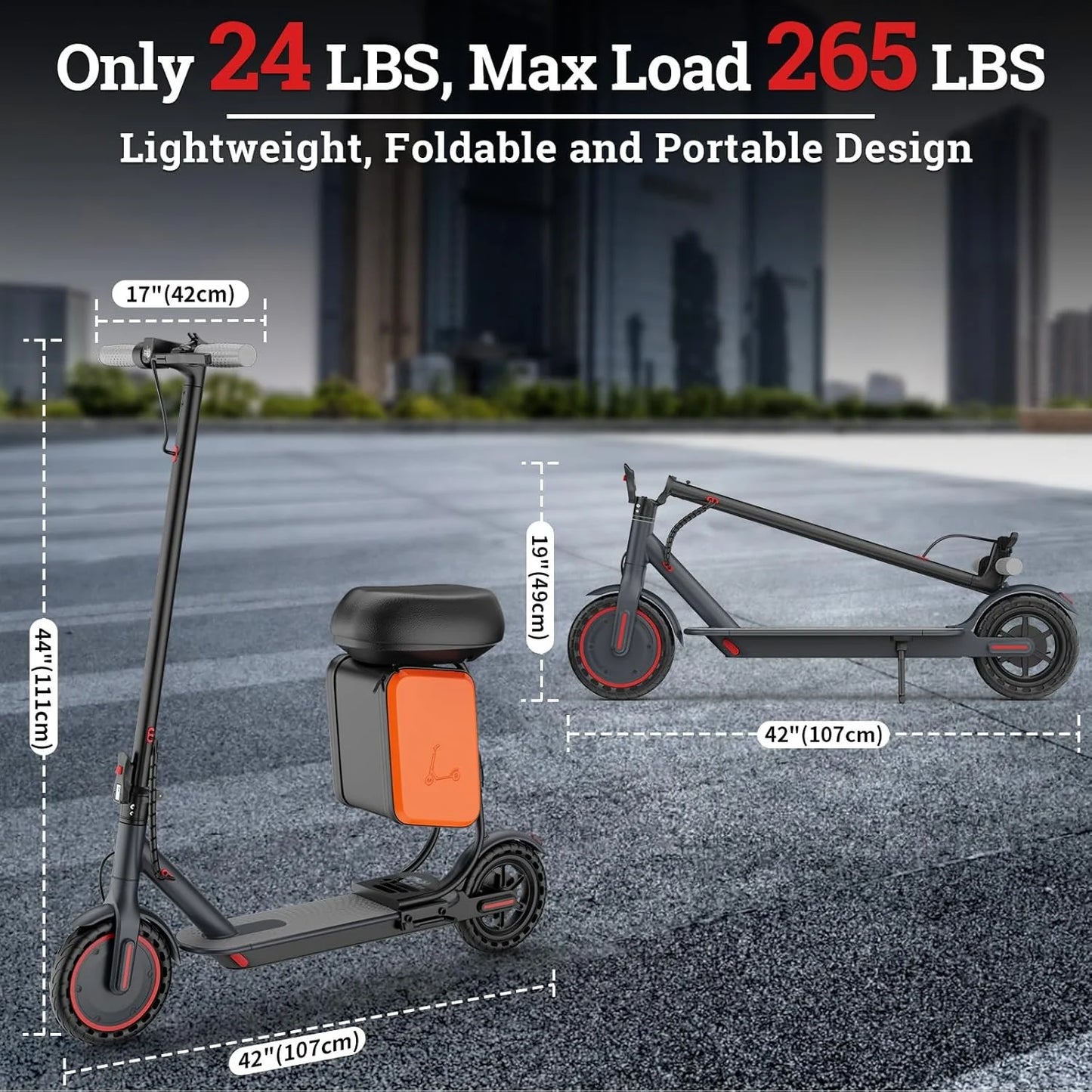 Ladped Electric Scooter 350W 36V Range Up To 16 Miles With Removable Seat