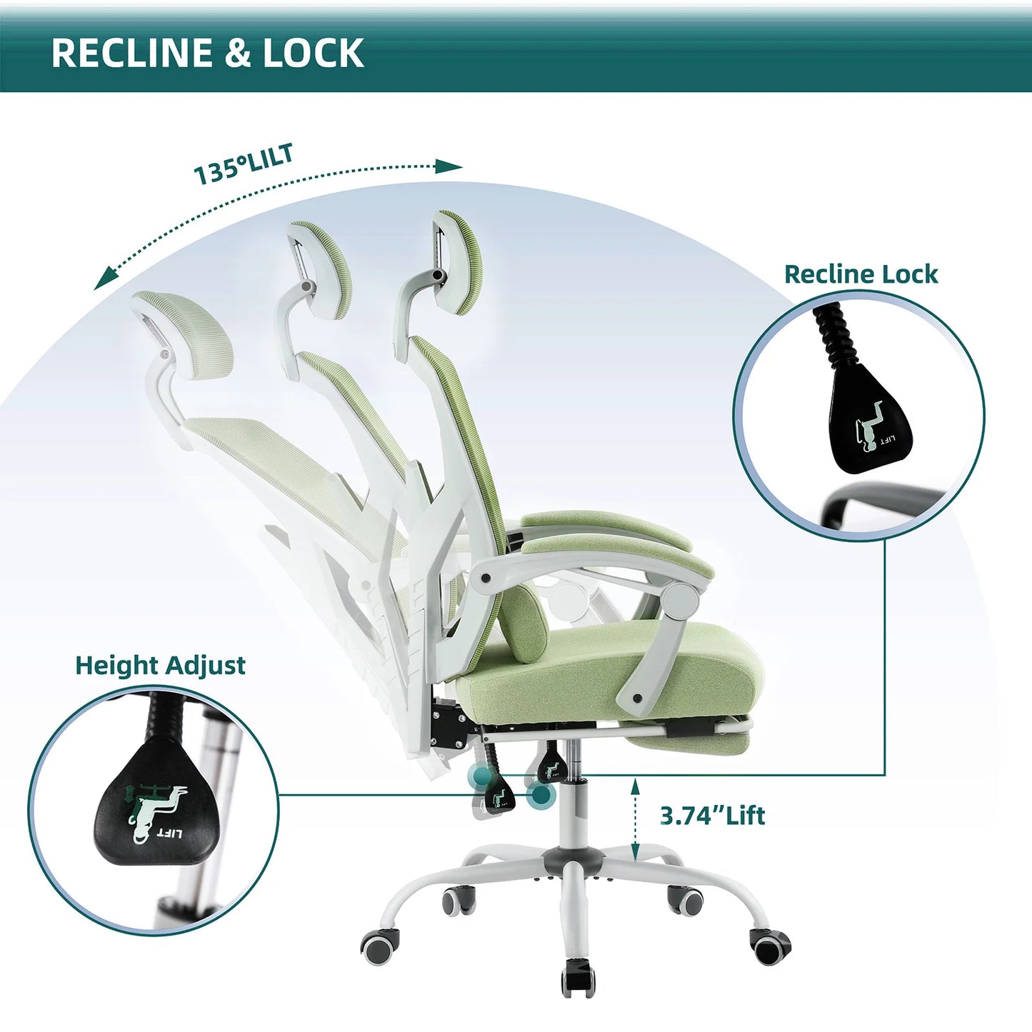 JHK Ergonomic Reclining High Back Mesh Chair With Lumbar Support