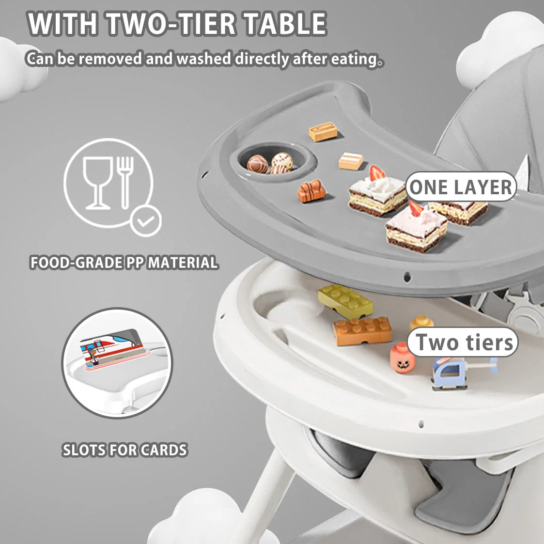 PIORLADO Foldable Baby High Chair Antislip Pad And Toy Rack