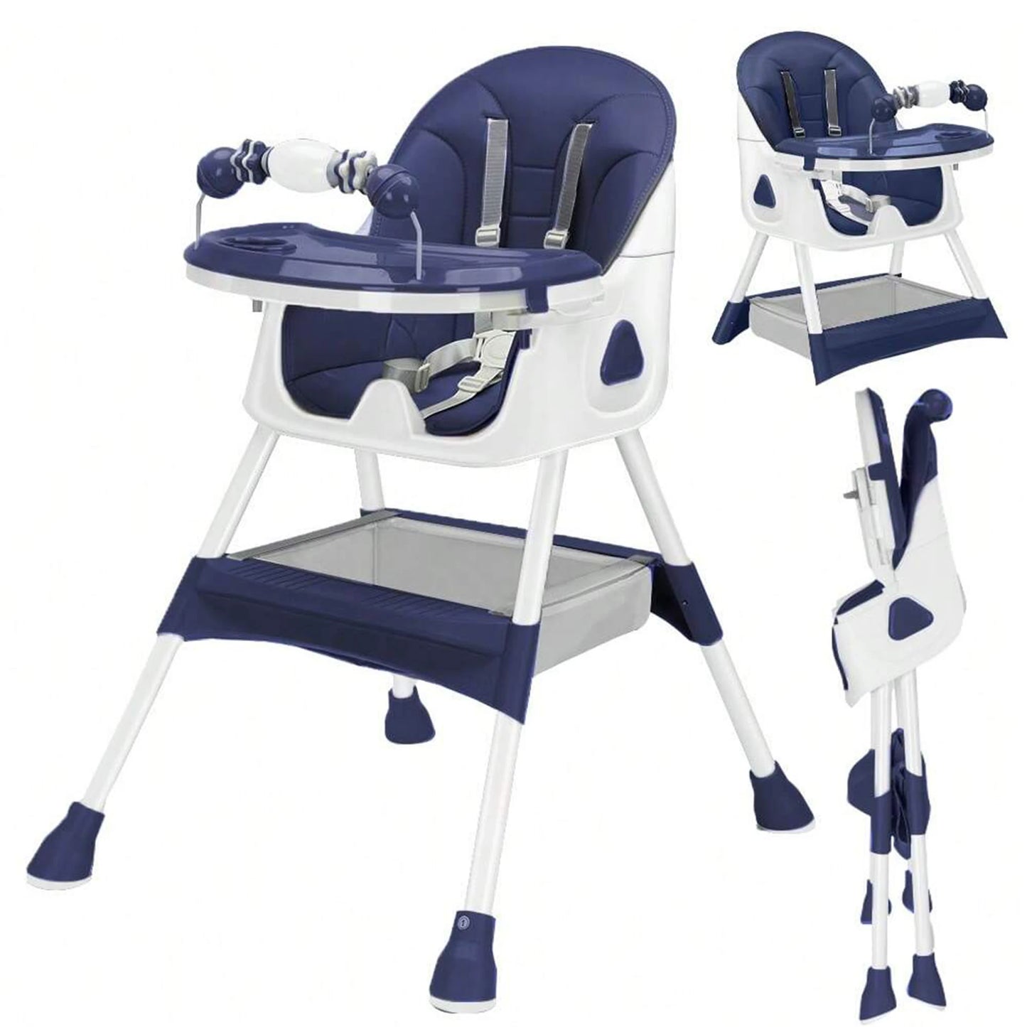 PIORLADO Foldable Baby High Chair Antislip Pad And Toy Rack