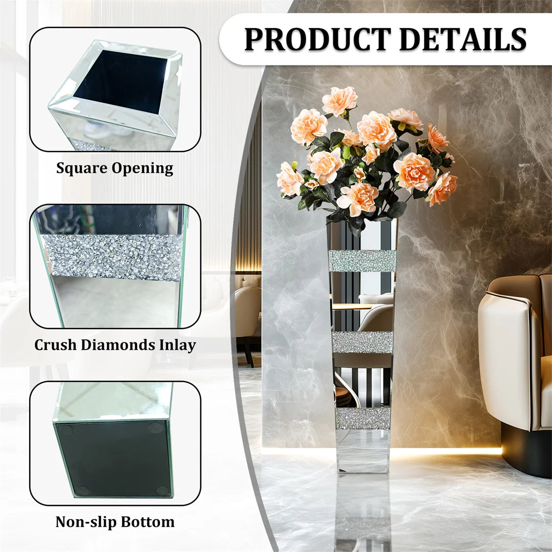 Modern Floor Flower Vase With Diamonds Glass Crystal Stand