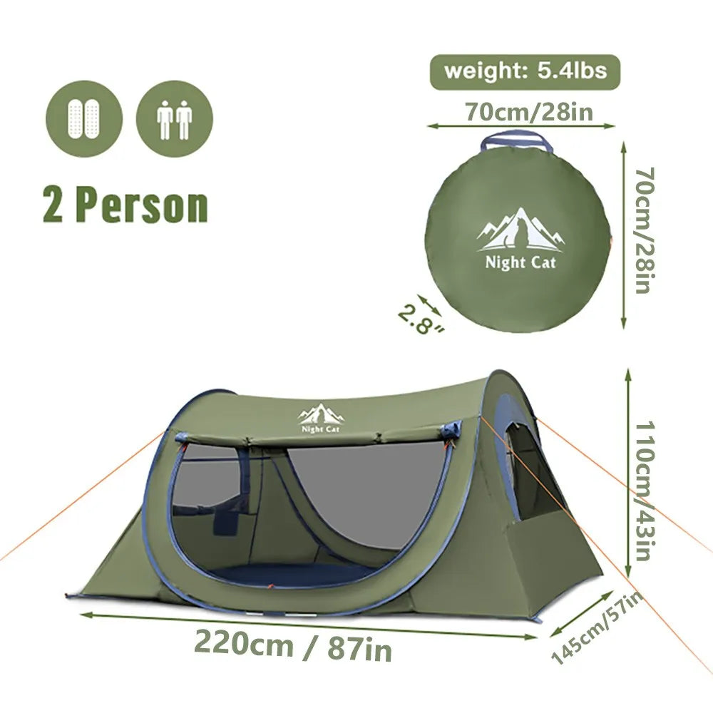 Night Cat Pop Up Two Person Tent With Mosquito Net Waterproof Camping