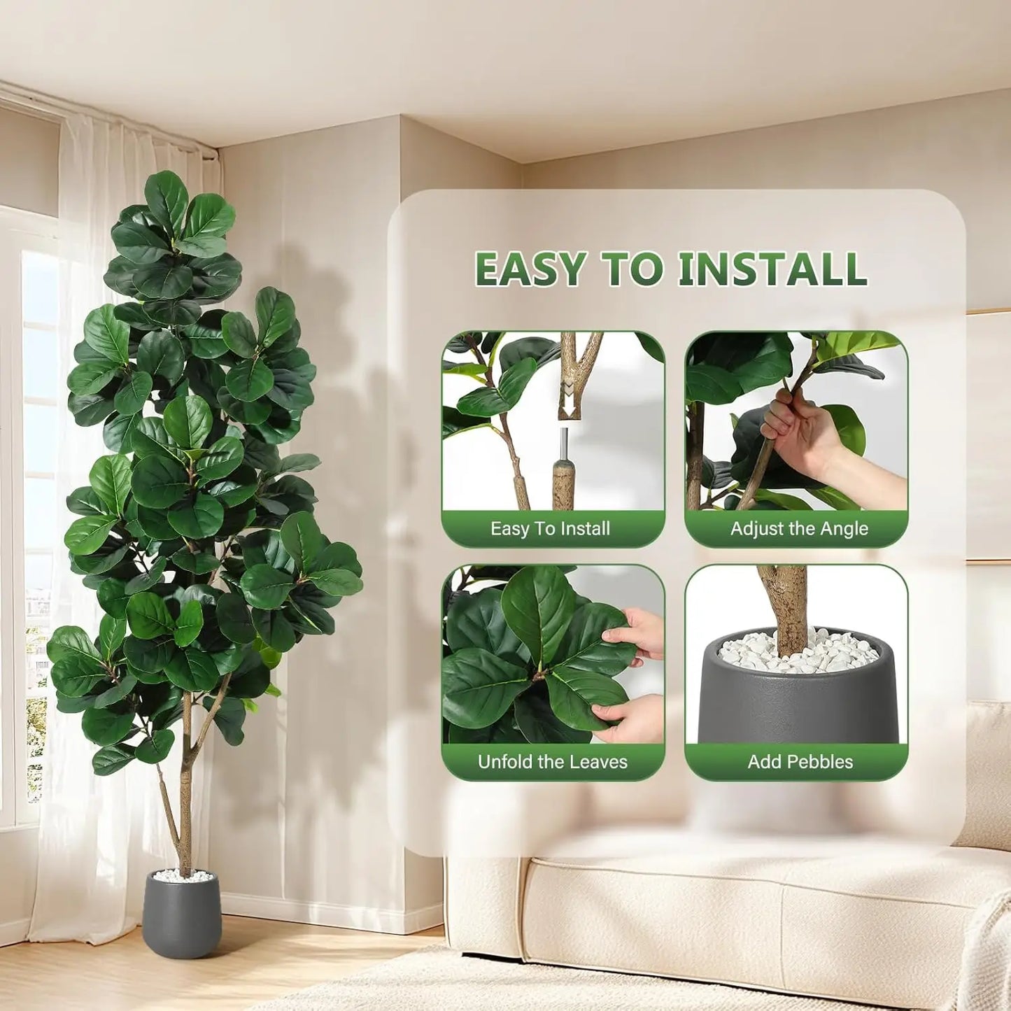 HiMISS Fiddle Leaf Fig Tree Artificial In Planter Pot Decor