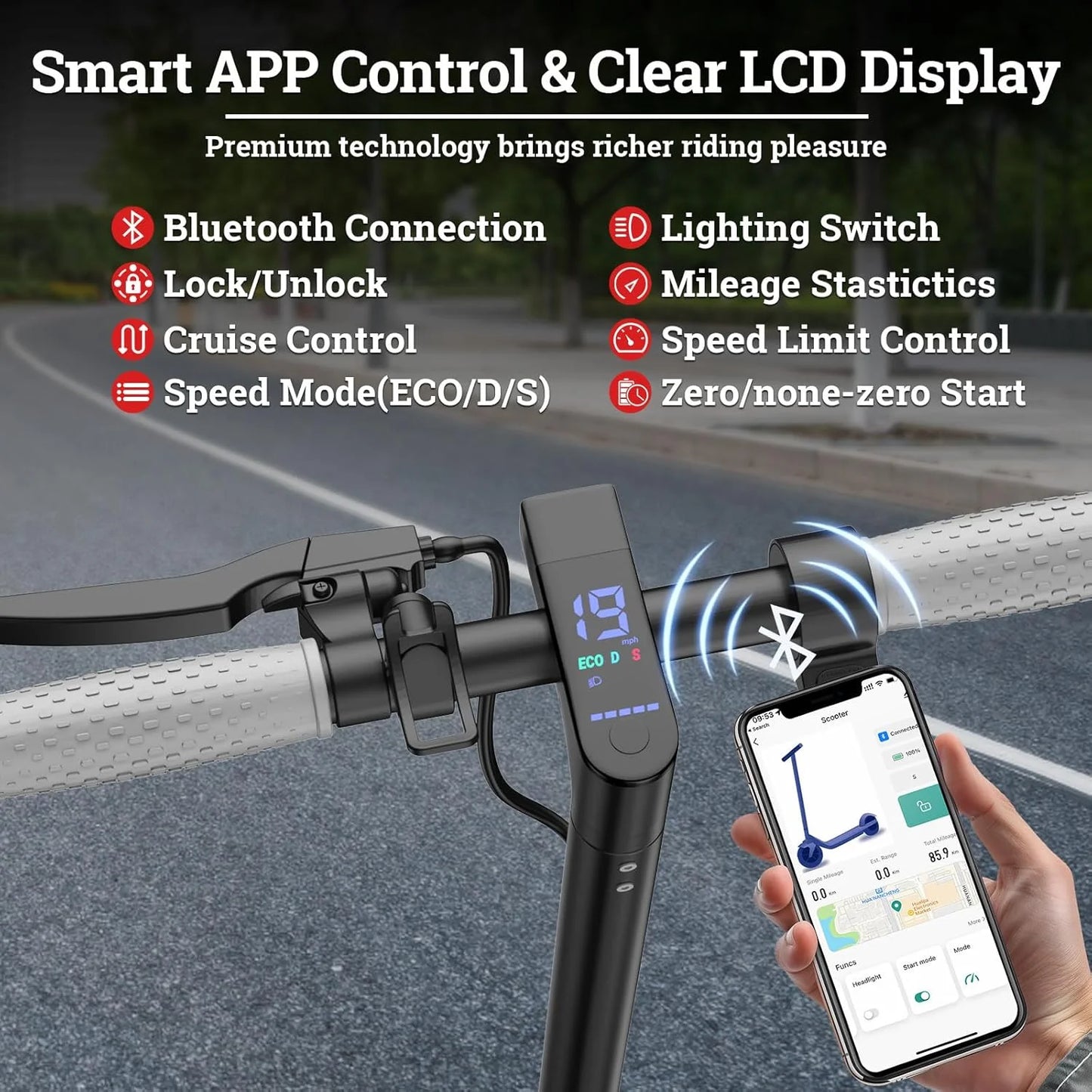 Ladped Electric Scooter 350W 36V Range Up To 16 Miles With Removable Seat